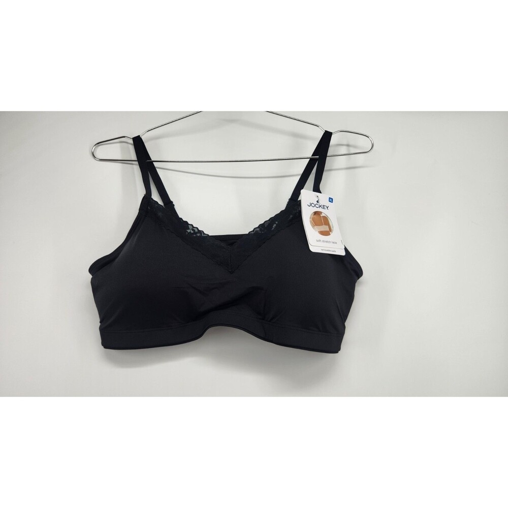 Jockey Women's XL Black Soft Stretch Lace Removable Pads Bra NWT